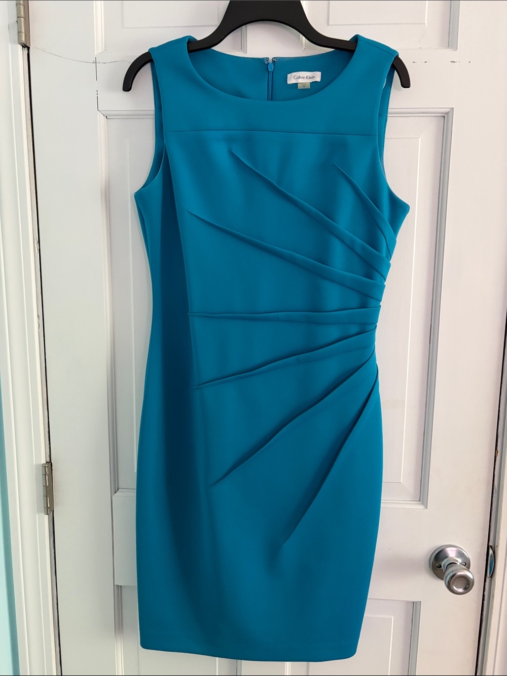 Calvin Klein Teal Sleeveless Pleated Sheath Dress